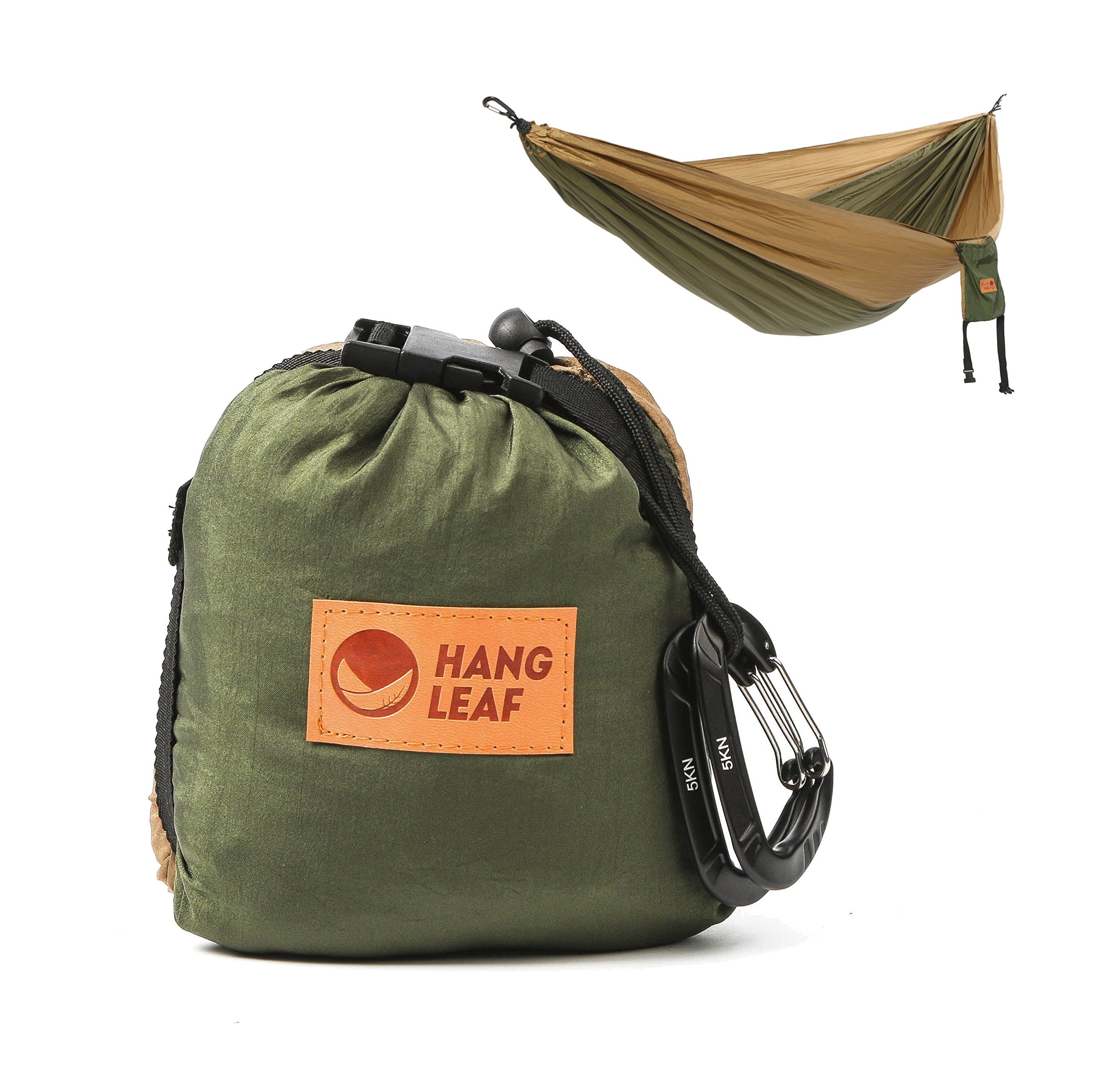 HangLeaf - Double Camping Hammock - Lightweight Portable Parachute Hammock, Best Double Hammock for Outdoors, Backpacking, Travel, Fishing, Hunting, Surfing - Khaki/Green - 126"(L) x 79"(W)
