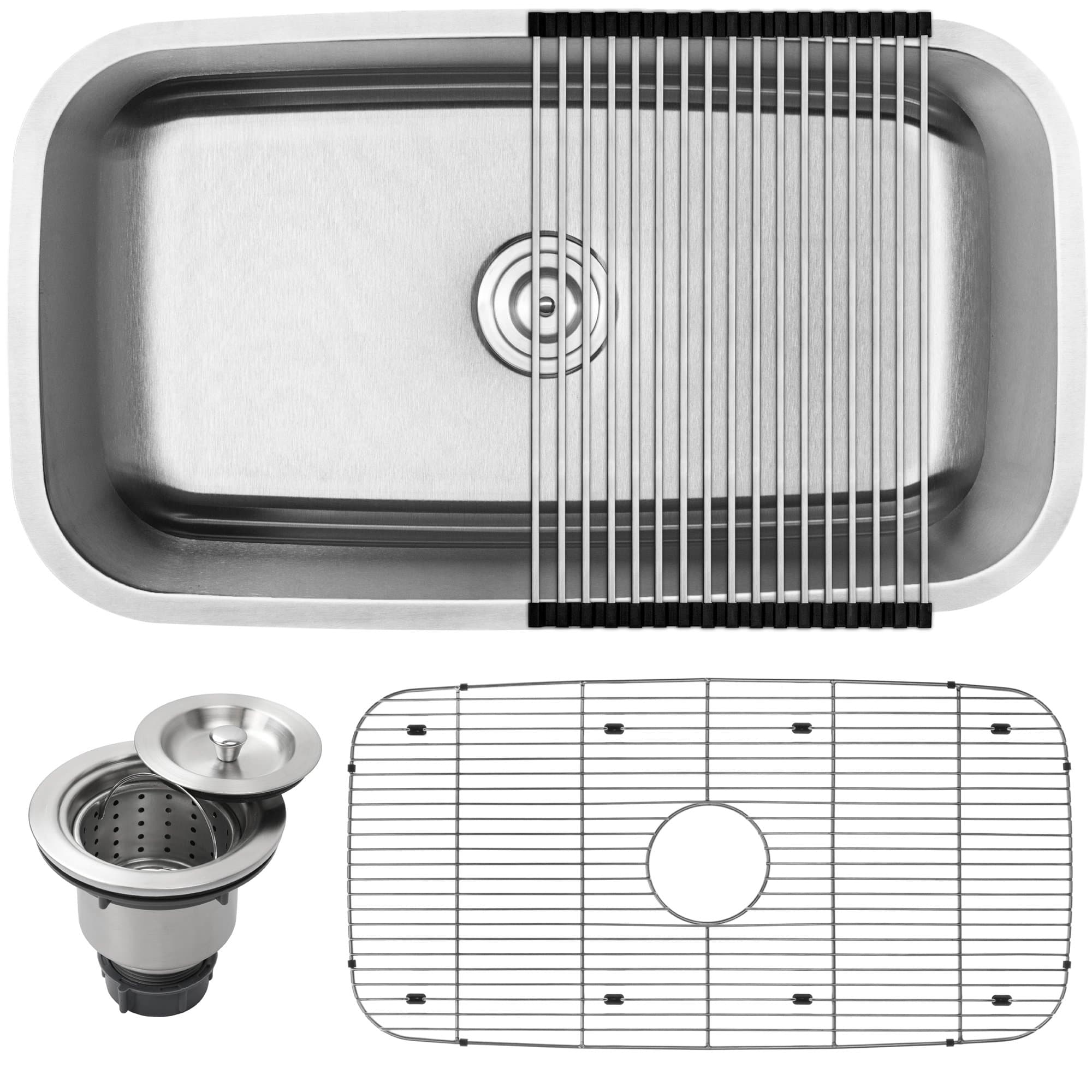 31-1/2" Ticor S112 Haven Series 16-Gauge Undermount Single Bowl Stainless Steel Kitchen Sink with Accessories