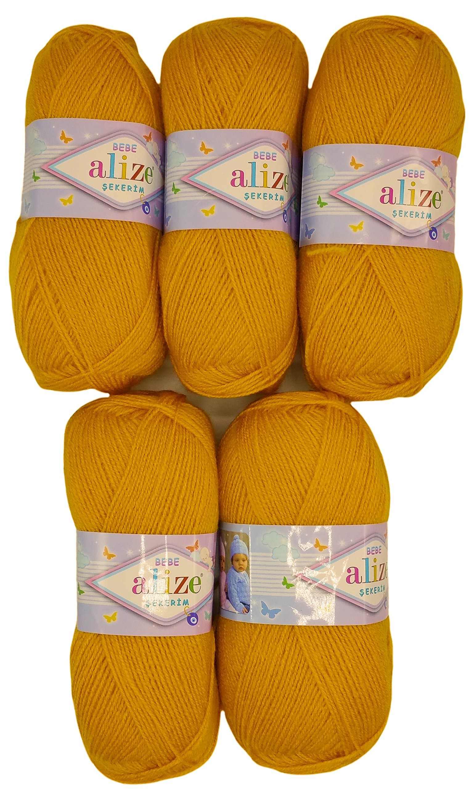 5 x 100g Knitting Wool Alize Bebe Saffron no. 488/500 GSM Wool Knit and Crochet