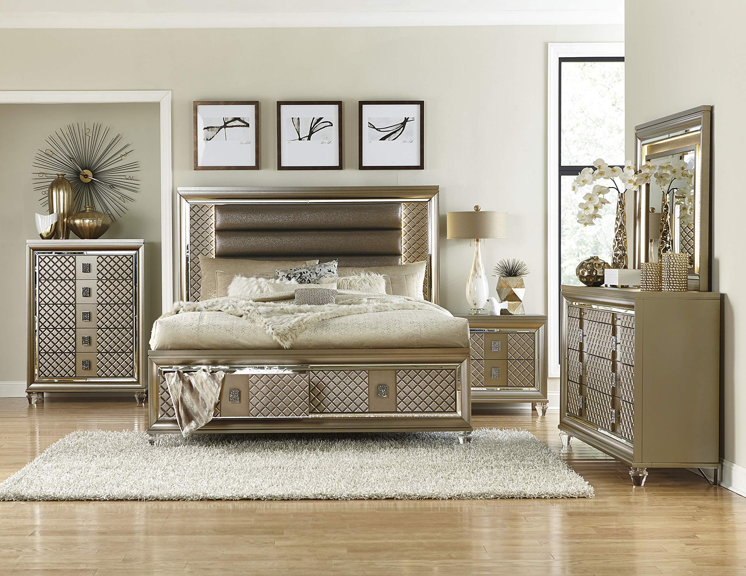 HEFX Loudon Bedroom Set by Homelegance - Includes Queen Storage Bed, Dresser, Mirror and (1) Nightstand (4, Queen)