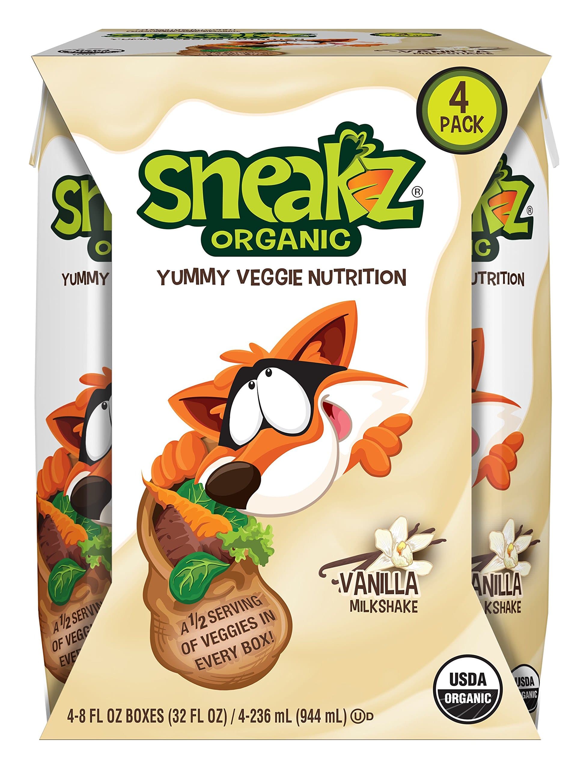 SNEAKZ ORGANIC Vanilla Milkshake 4 pk, 8 OZ (Pack of 4)