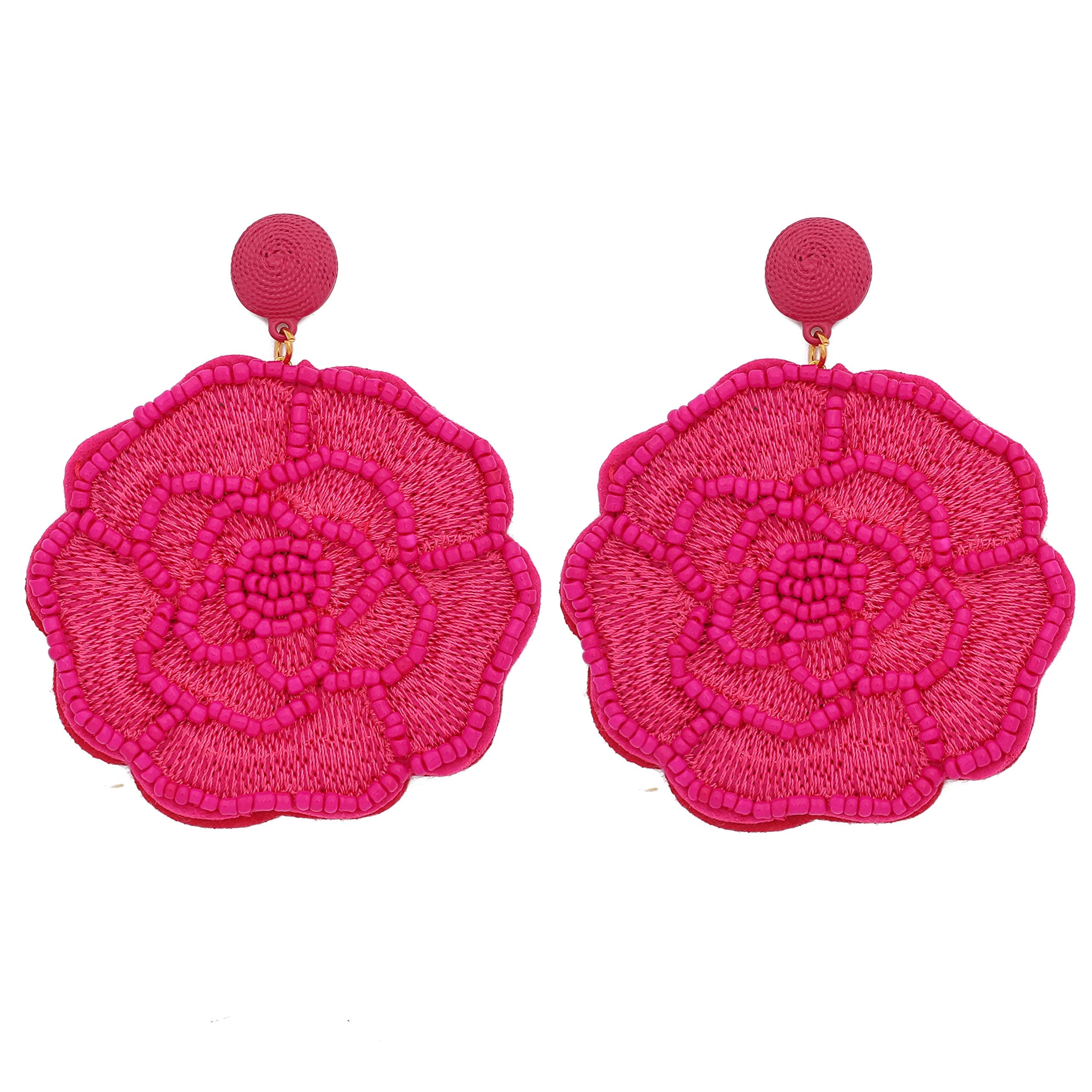 MOOCHI Bohemia Tassel Thread Flower Round Shape Hoop Dangle Earrings