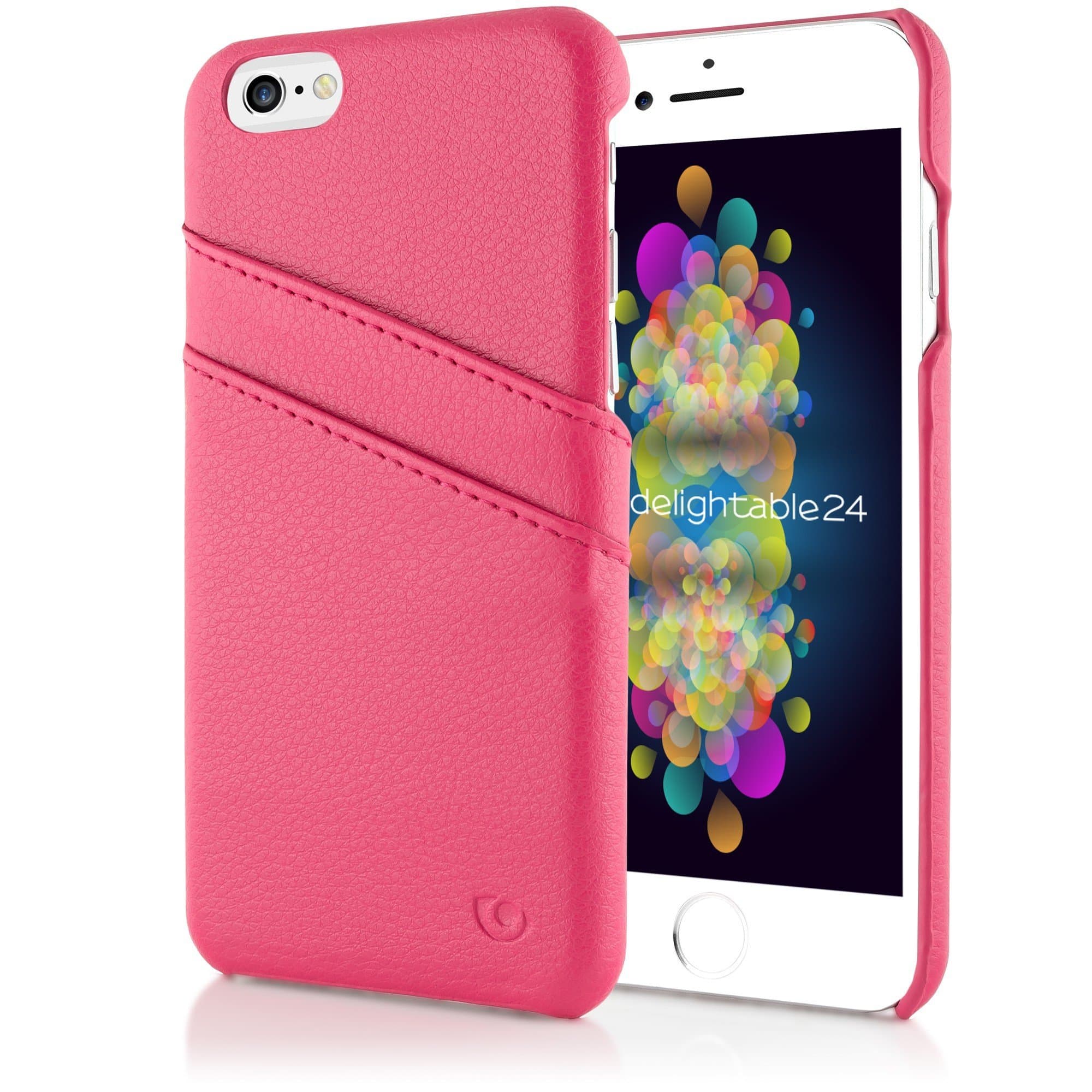 NALIA Leather Hardcase compatible with iPhone 6 6S, Ultra-Thin & Shockproof Mobile Cell Case with Card Slots, Slim-Fit Protective Back Cover, Rugged Smart-Phone Protector Backcase Bumper Etui - Pink