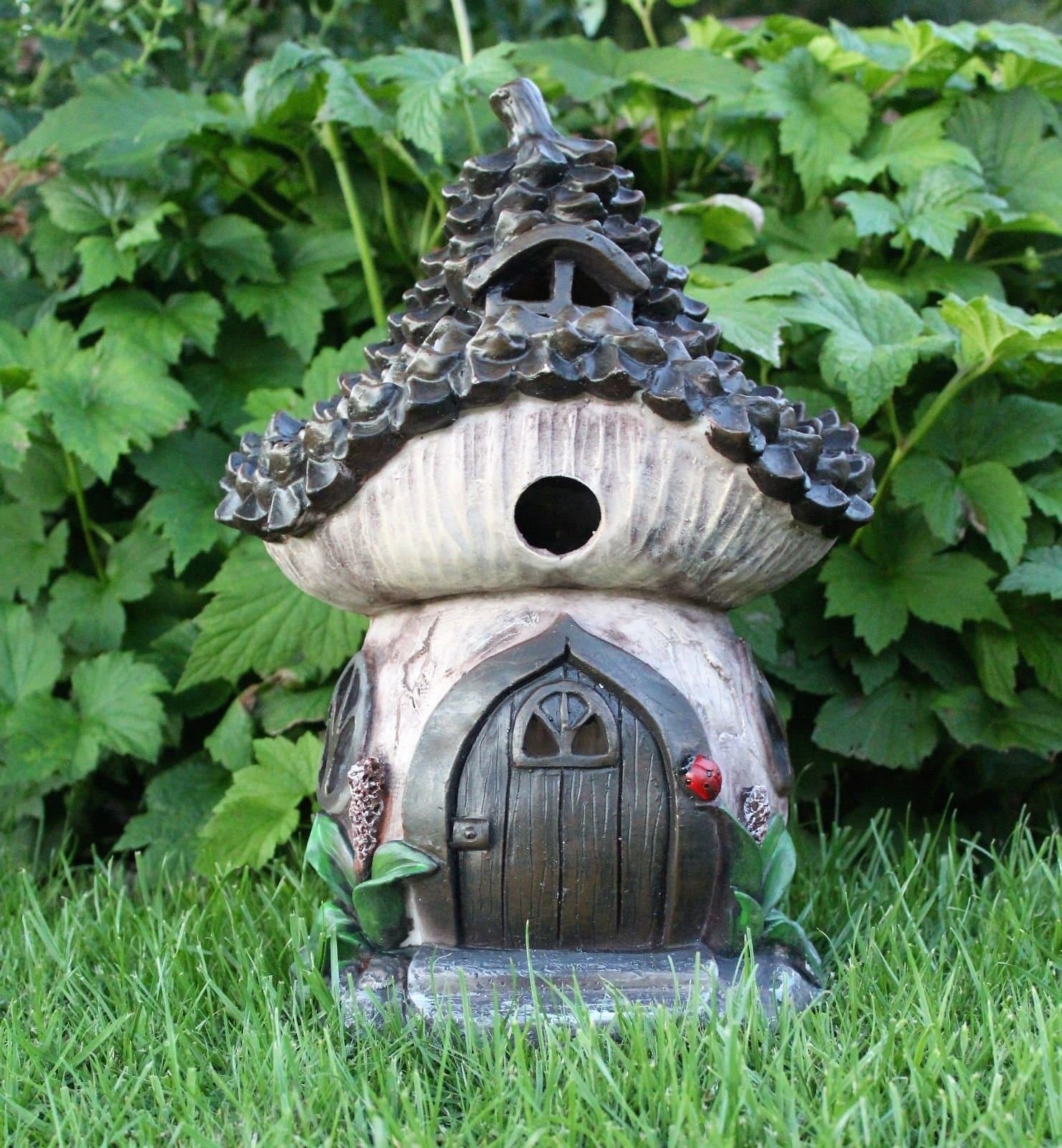Solar garden decor large fairy house pixie pine cone outdoor ornament home