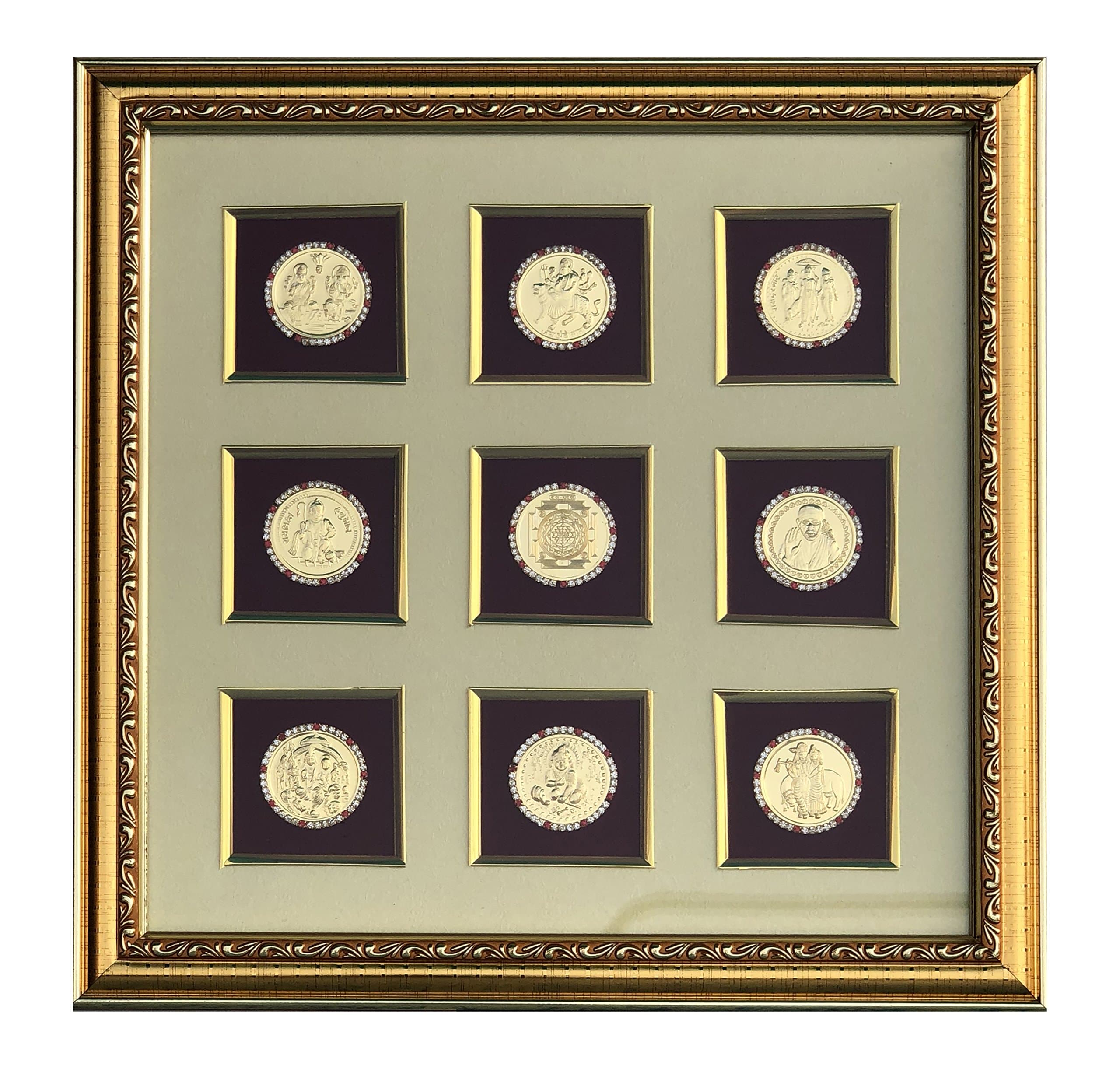 Shree Kreations 9 Coin Frame (34 cm x 34 cm, Golden)