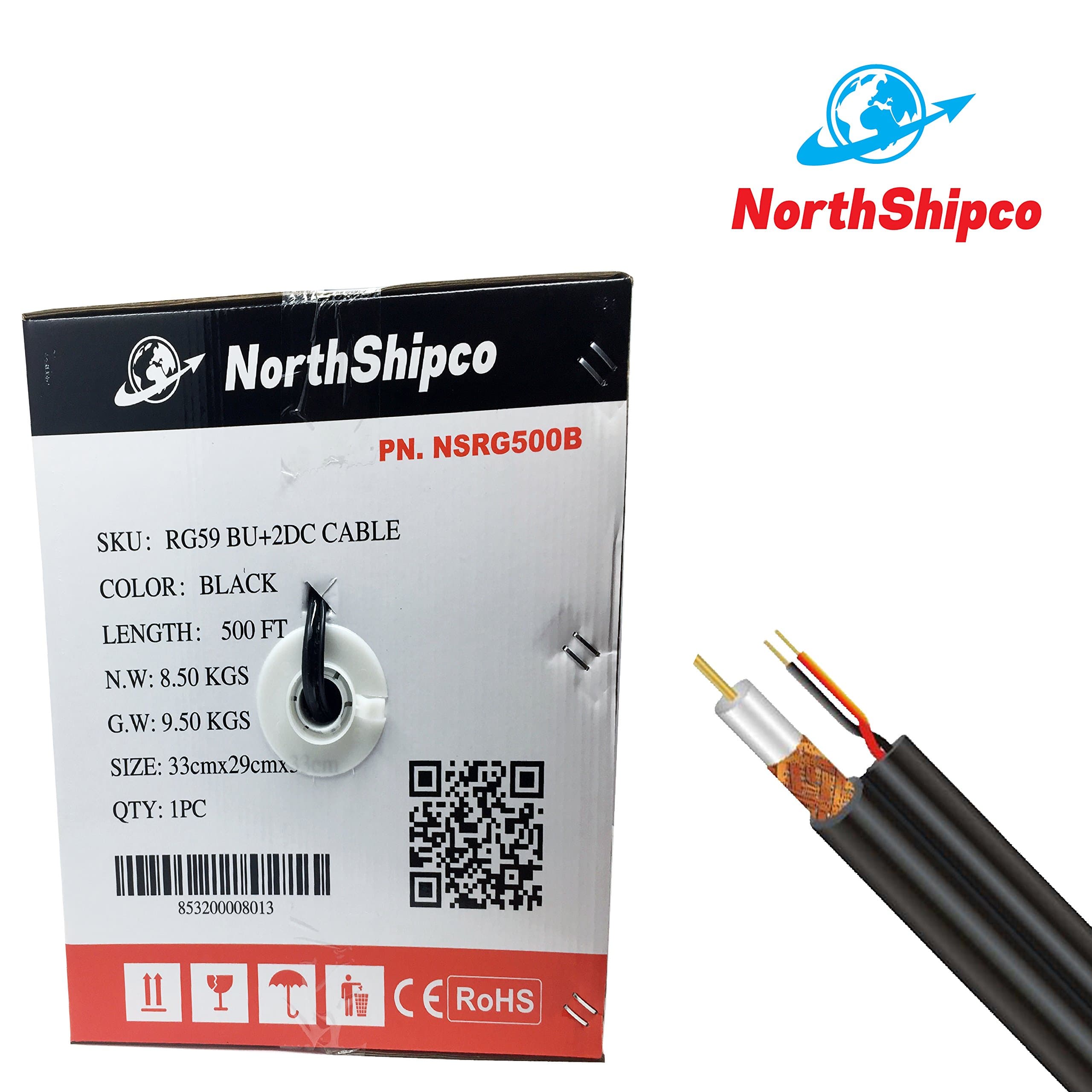 NorthShipco 500 ft. RG59 BU+ 2DC Cable CCS Black