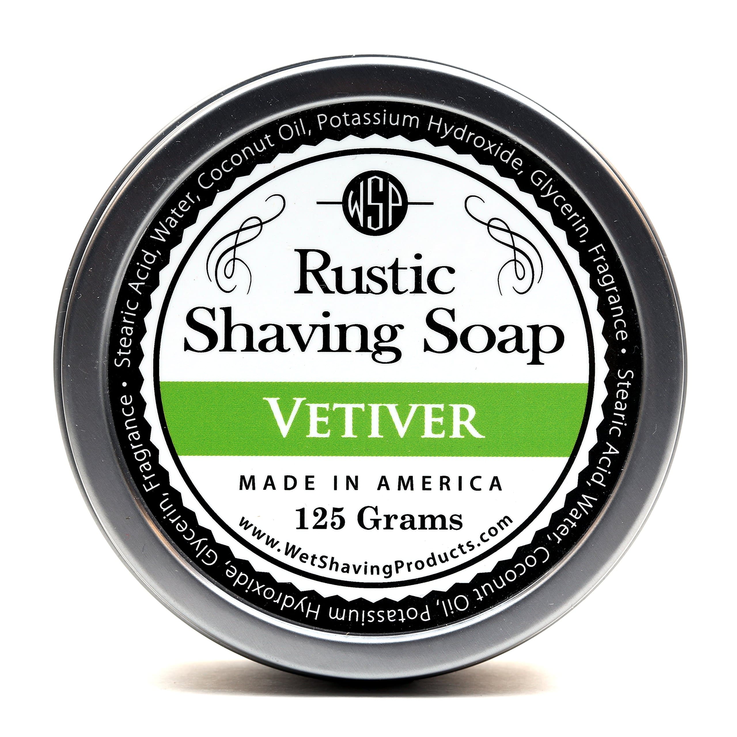 WSP Luxury Rustic Shaving Soap 4.4 Oz in Tin Artisan Made in America Using Vegan Natural Ingredients (Vetiver)