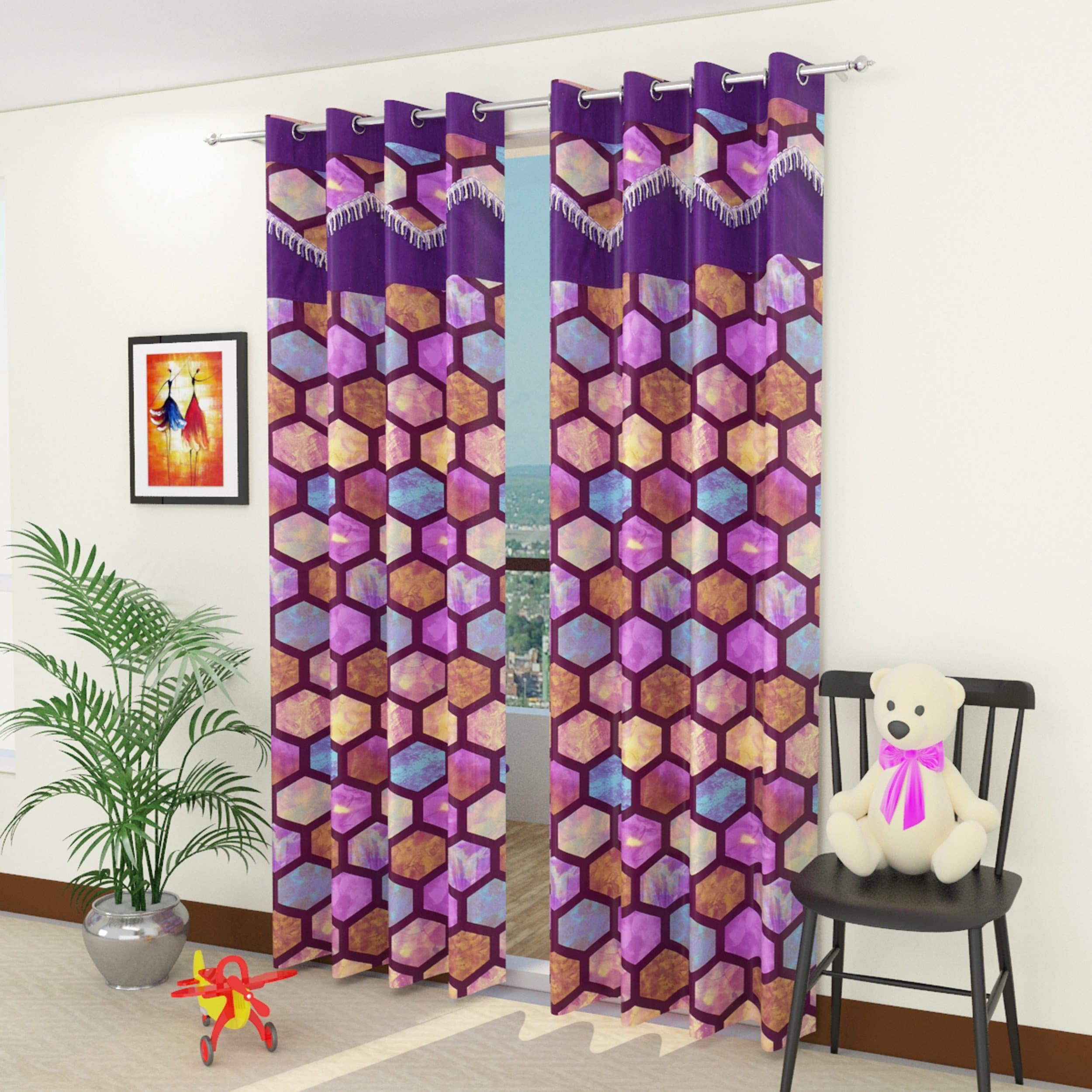 Homefab India 2 Pieces Polyester Curtain - Window - 6Ft, Purple