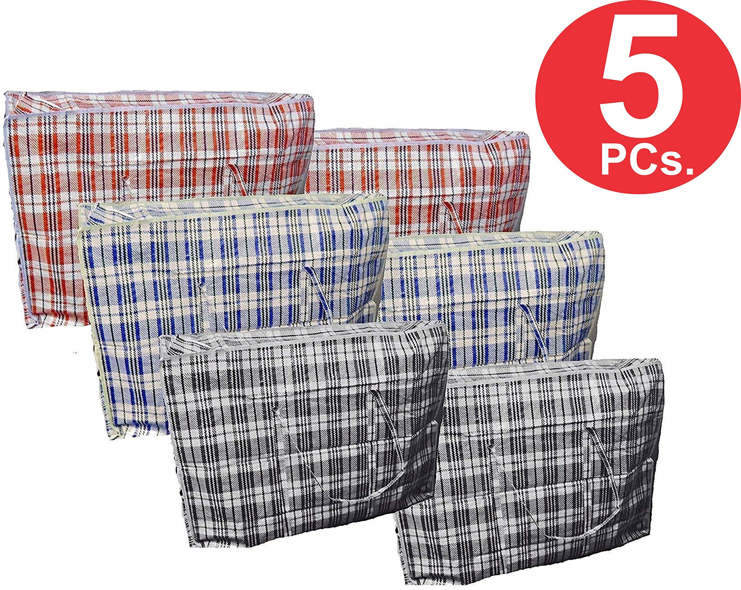 HOT BARGAINS 5 Pack XL Strong and Durable Jumbo Laundry Shopping Bags - For Laundry/Shopping/Moving/Storage - Zipped and Reusable (ASSORTED COLOUR)