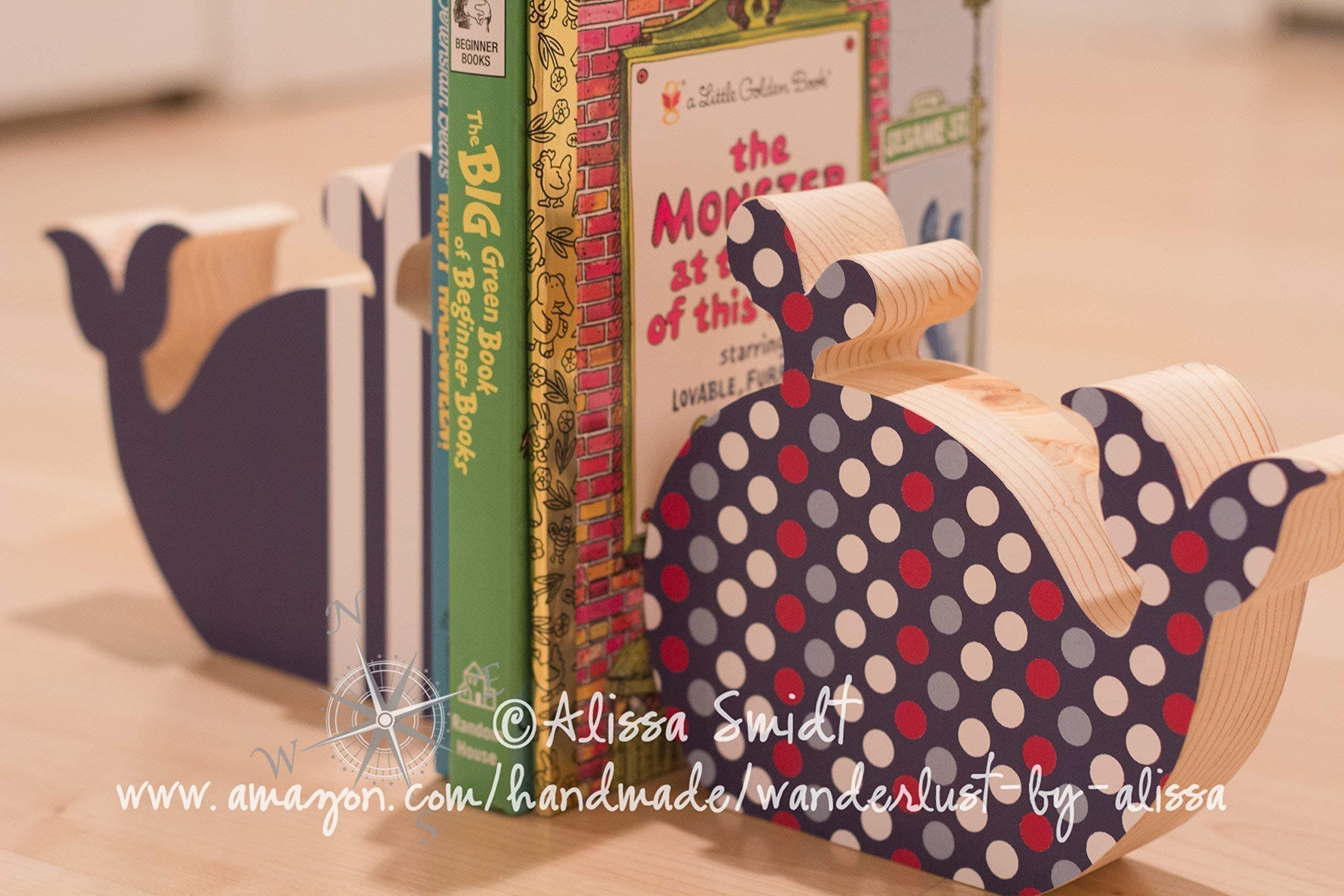 Wooden Whale Bookends - Custom Designed Nautical Bookends