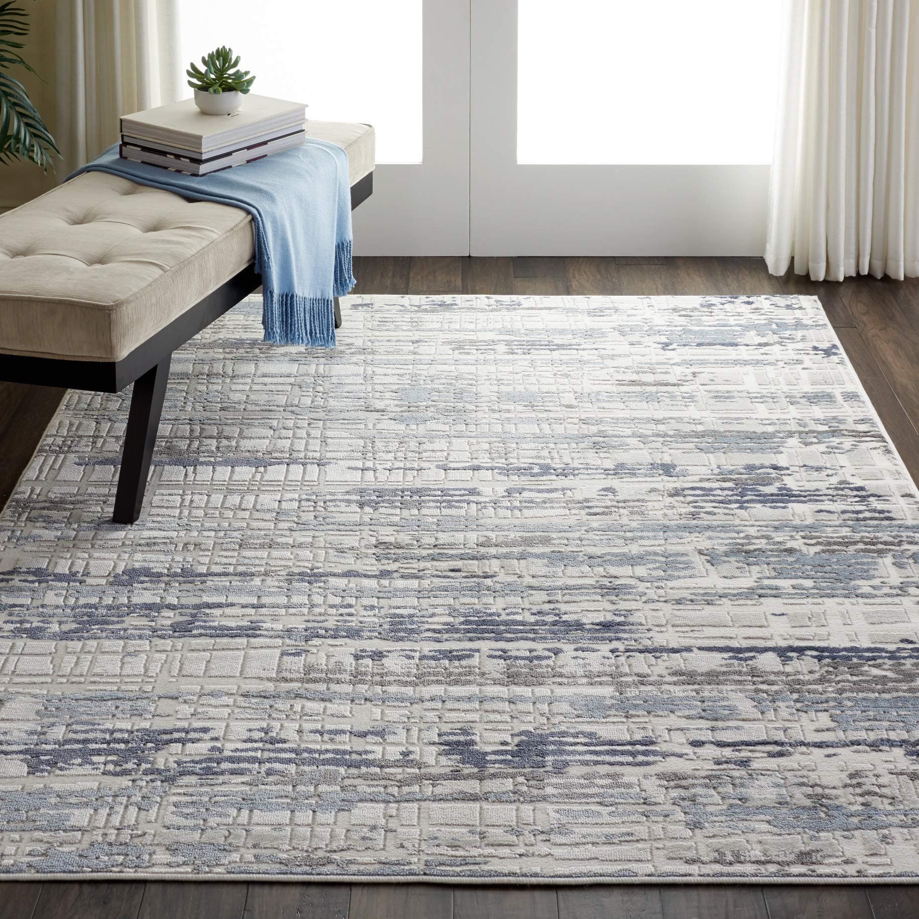 Amazon Brand - Movian Veleka Rectangular Area Rug, 304.8 cm x 238.8 cm (L x W), Geometric Pattern, Grey/Blue