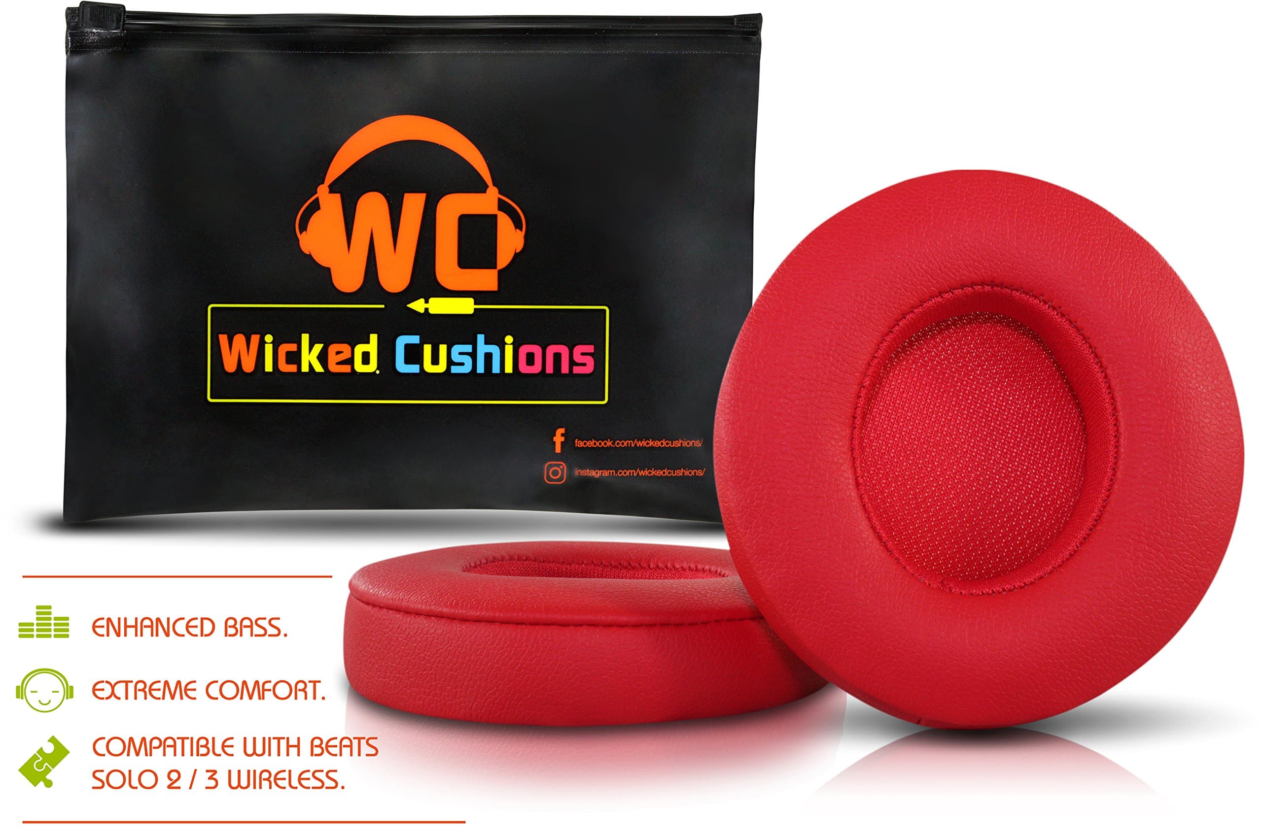 Wicked Cushions Beats Replacement Ear pads - Compatible with SOLO 2 / 3 Wireless On Ear Headphones by Dr. Dre ONLY ( DOES NOT FIT SOLO 2.0 WIRED ) | RED