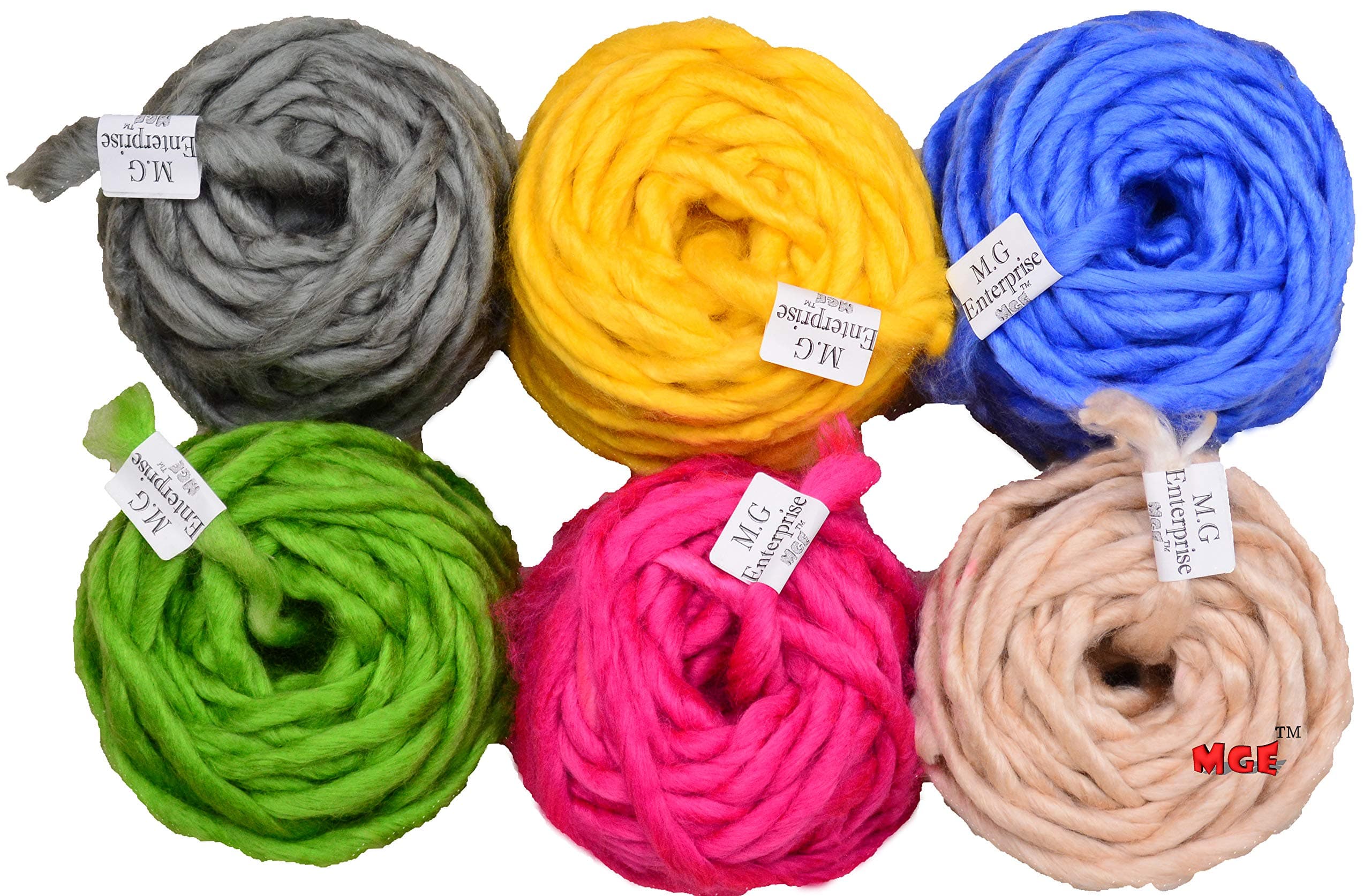 Simi Enterprise Chunky Roving Combo RJ 6 pc Pack (100 gm Each pc) Soft Wool Roving Big Spinning Hand Knitting Thread Thick Crochet Yarn