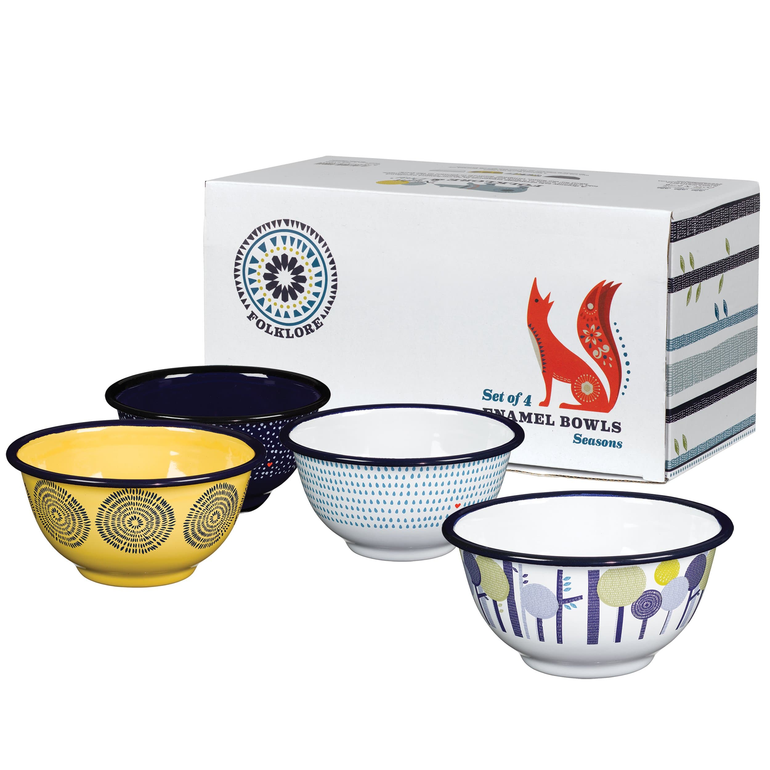 Folklore Enamel Bowls, Seasons Designs (Set of 4)