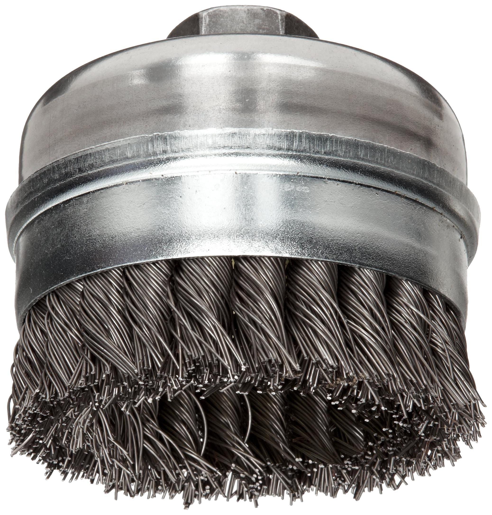 Weiler Banded Wire Cup Brush, Threaded Hole, Steel, Partial Twist Knotted, 4" Diameter, 0.023" Wire Diameter, 5/8"-11 Arbor, 7/8" Bristle Length, 9000 rpm (Pack of 1)