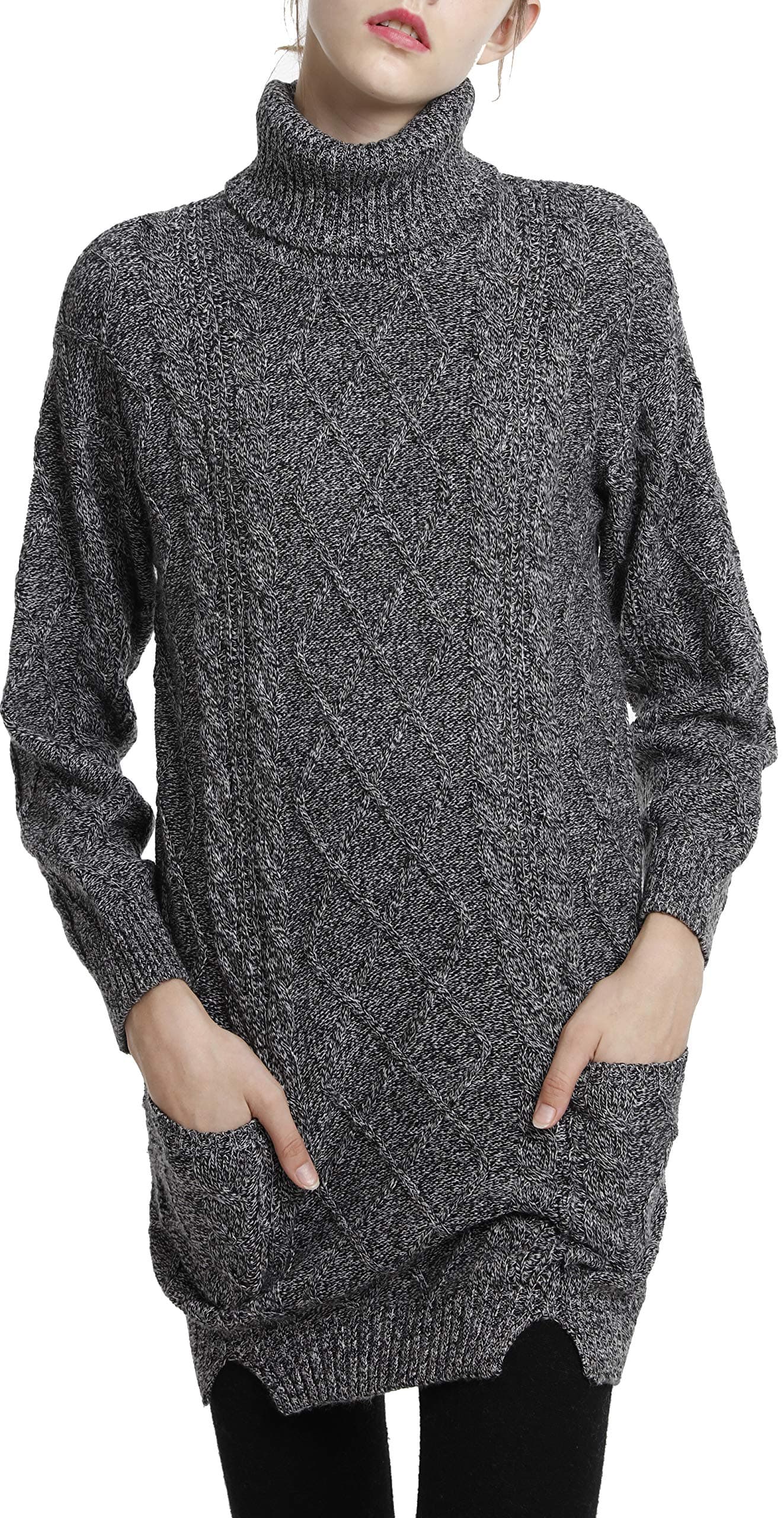 Women's Cashmere Knitted Turtleneck Long Sleeve Winter Wool Pullover Long Sweater Dresses Tops