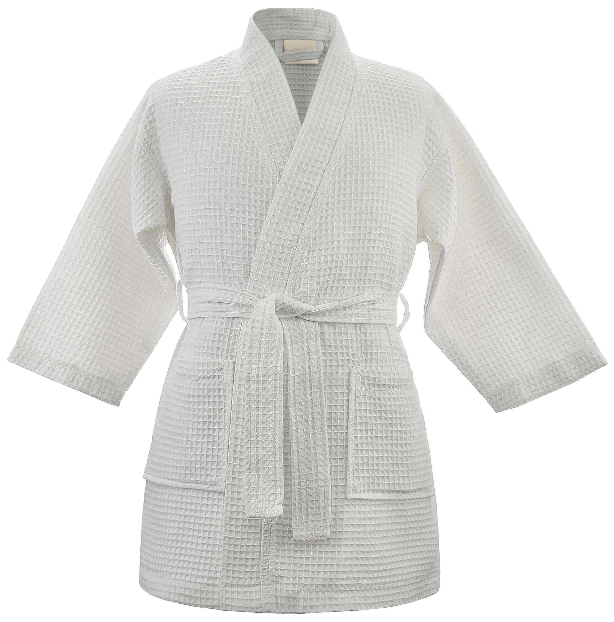 Kids Waffle Kimono Spa Party Robe, White, Small