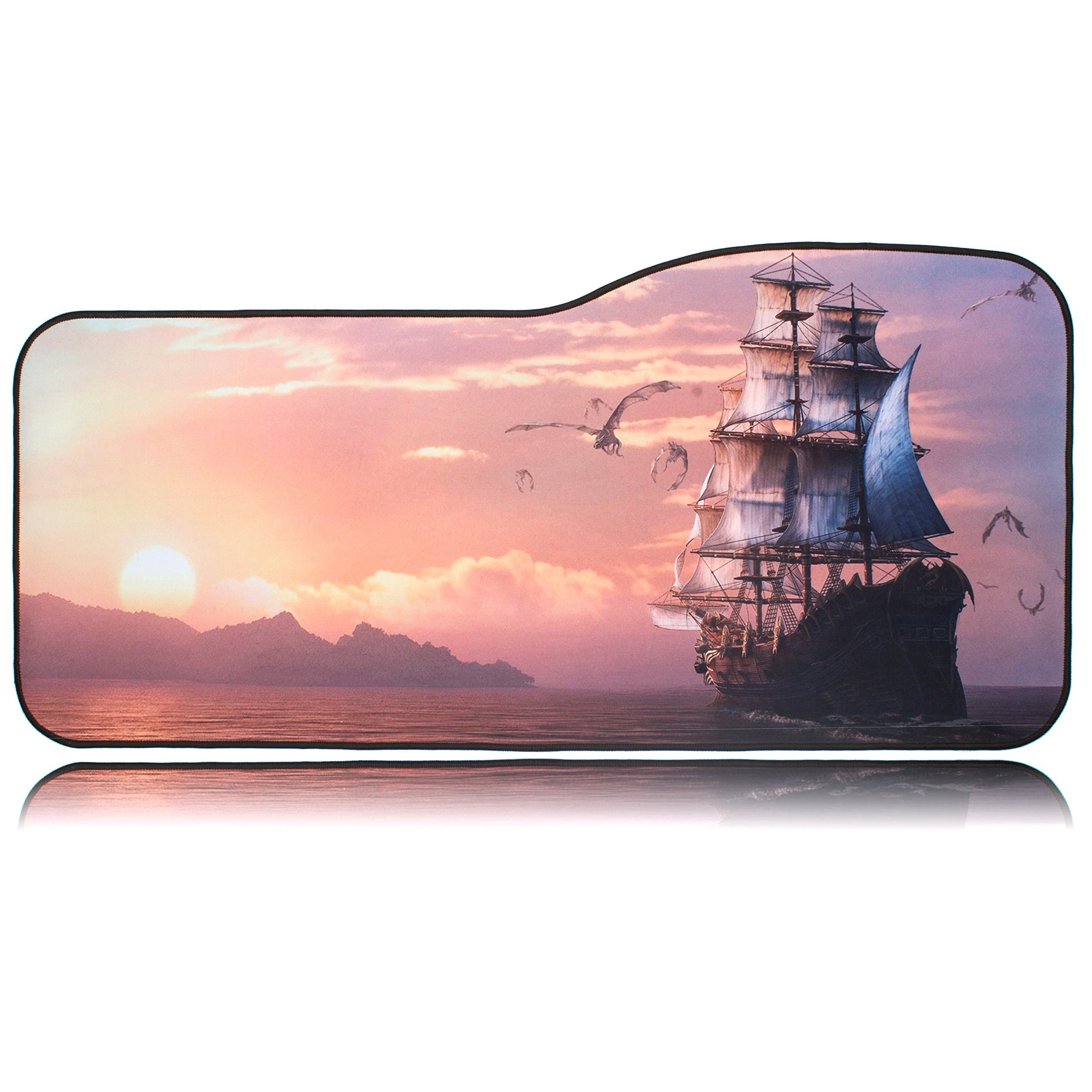 BRILA Extended Mouse pad - Curve Design Gaming Mouse pad - Stitched Edges & Skid Proof Rubber Base - 29" x 13.8" x 0.12" X-Large Mouse Keyboard Desk Mat for Computer Laptop (Sail Ship)