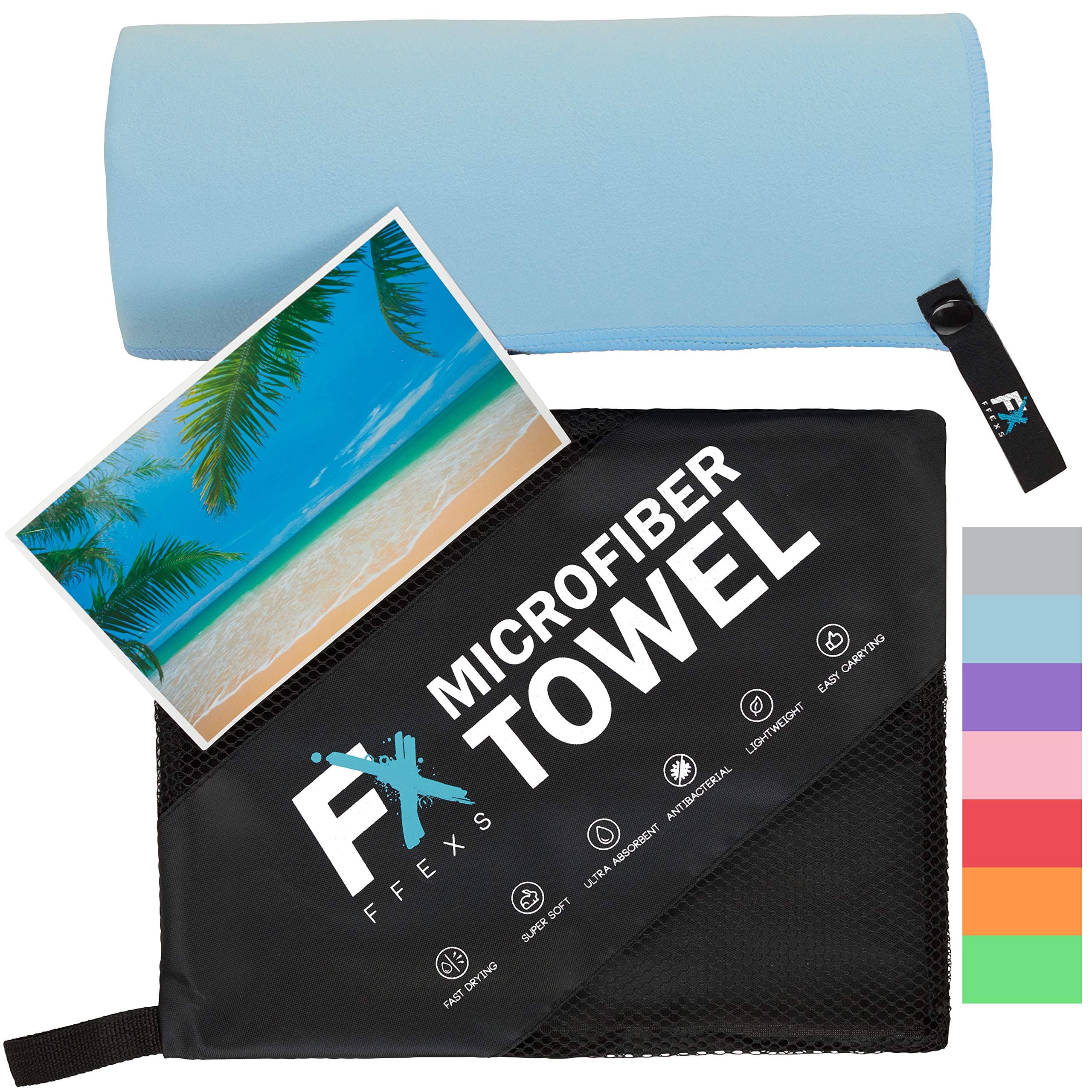 FFEXS Microfibre Towel - Super Absorbent Quick Drying Compact and Lightweight - Perfect for Gym, Fitness, Swimming, Sports, Travel, Camping, Hiking, Beach, Yoga, Pilates, Bath, Shower