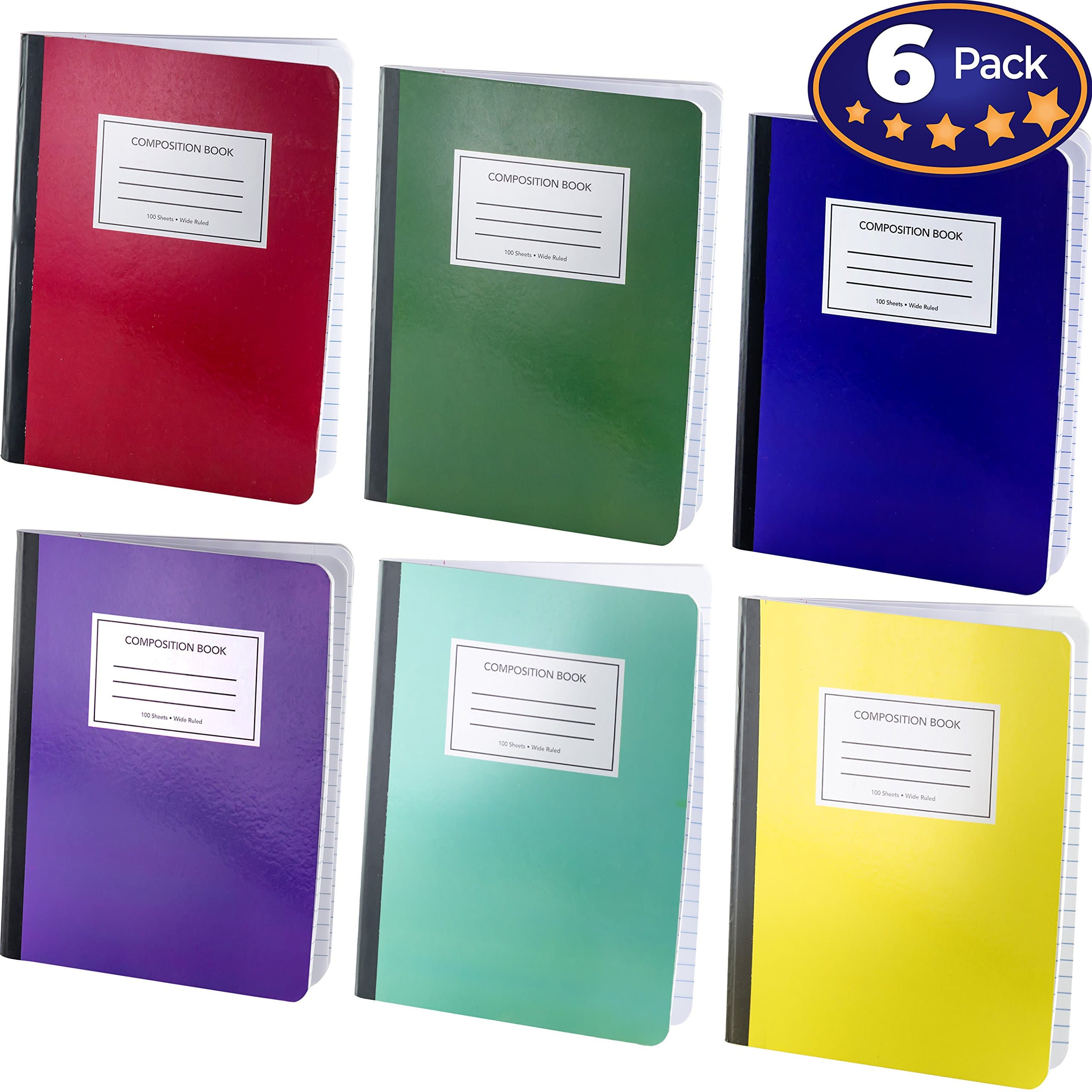 Notebook Wide Ruled Paper 6 Pack. 9 3/4 x 7 1/2 inch Notepads are Great Back to School Gifts. Solid Colors Make Organizing for Class Easy. Includes Schedule and Other Useful Tools (Ultra Solids)