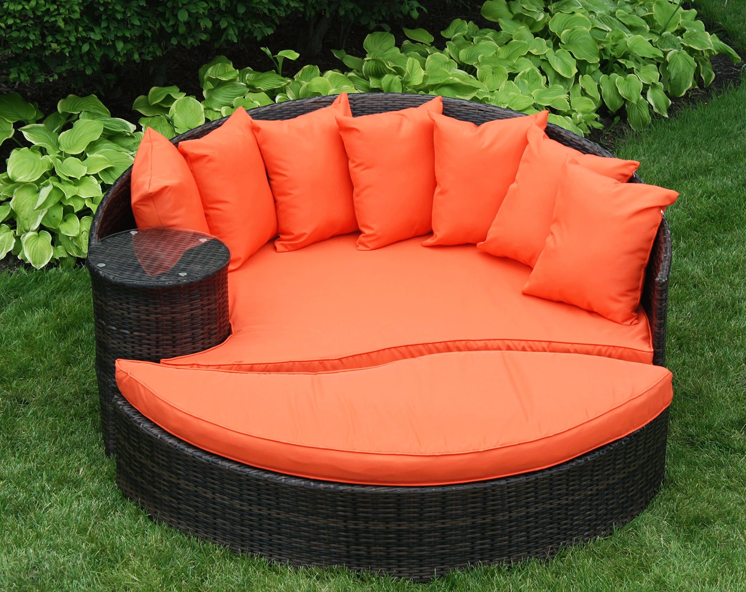 STS2-Wicker/Rattan Premium Outdoor Patio Solid Couch with Long Ottoma,Daybed (Orange)