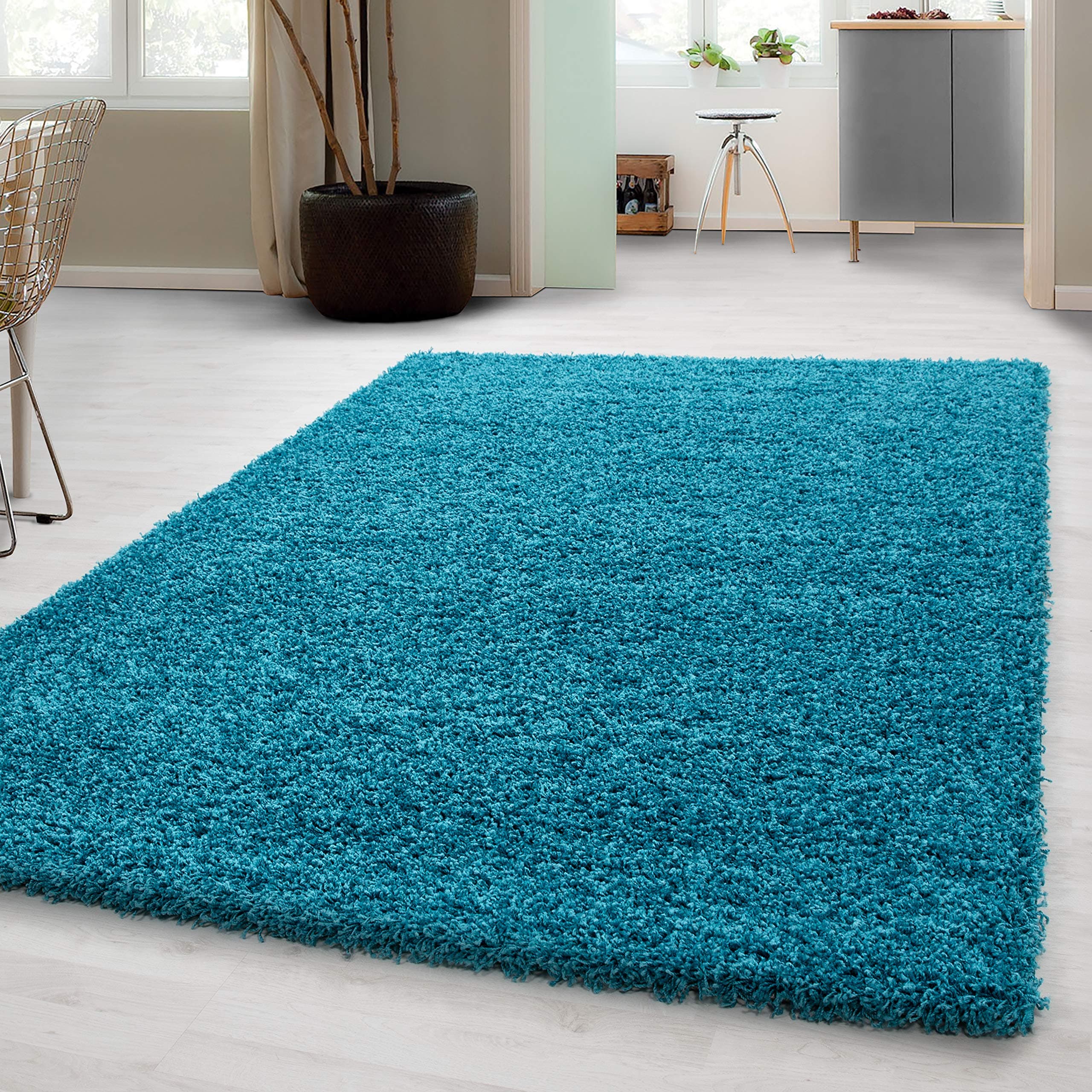 SMALL - EXTRA LARGE SIZE THICK MODERN PLAIN NON SHED SOFT SHAGGY RUGS CARPETS RECTANGLE & ROUND CARPETS COLORS ANTHRACITE BEIGE BROWN CREAM GREEN GREY LIGHTGREY PURPLE RED TERRA NAVY RUGS, Size:240x340 cm, Color:Turquoise