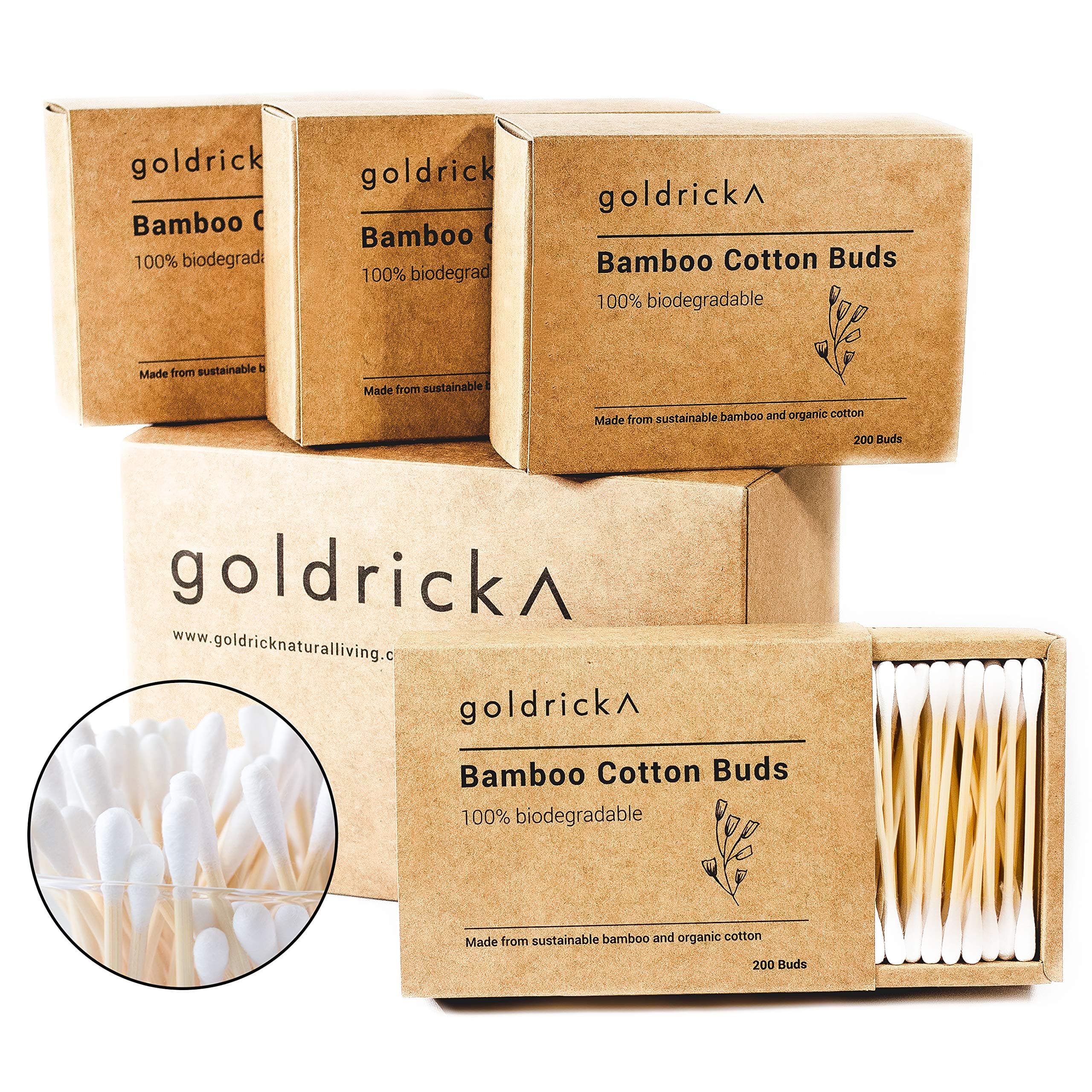 800 x Organic Bamboo Cotton Buds | Multipack | Made from Organically Grown Bamboo & Cotton | Eco-Friendly Biodegradable Organic Ear Swabs | Sustainable & Vegan | Plastic Free Packaging