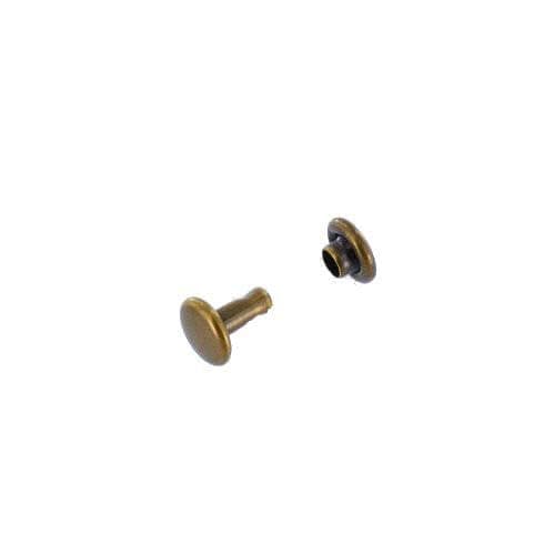 RV664 Double Cap Rivet, Cap 6mm, Post 6.4mm, Antique Brass, Solid Brass-LL (100 sets per bag)