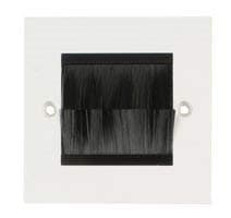 White Brush Plate - Black Brush Cable Entry 1 Gang Wall Outlet Plate