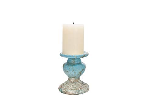 Creative Co-Op Distressed Blue Terracotta Pillar Candleholder