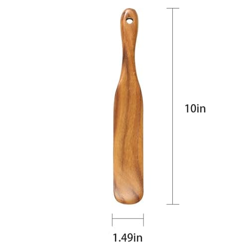 2 Pcs Teak Wooden Spatula for Sourdough - Multi-Purpose Mixing Spoon, Stirring Stick, and Jar Scraper - Durable Flat Spurtle for Bread Making, Cooking, and Non-Stick Cookware (2)