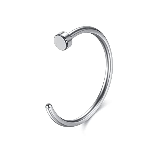 Sterling Nose Ring C-Shape Plain Silver 316L Surgical Steel Body Piercings, Lip Rings, 20g, 0.8mm Thickness, 10mm Diameter