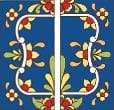 Earthtones Floral Design - Two 3" X 6" Ceramic Tile Address House Numbers - Talavera Cobalt Blue Left and Right Ends