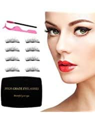 Magnetic Eyelashes Full Eye 3 Magnets Reusable False Eyelashes (2 Pairs / 8 PCS Lashes with Tweezers & Brush ) Easy Wear Best 3D Best Fake Eye Lashes, Natural Look No Glue Magnet Lashes