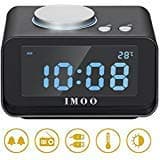 IMOO All-in-one Electronic Alarm Clock with 4 Dimmer, Dual USB Charing, FM Radio,Indoor Thermometer Fuction, Battery Backup,Large LCD Display