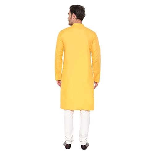 LATEST CHIKAN Men's Cotton Blend Solid Long Kurta Full Sleeves - Casual Ethnic Wear