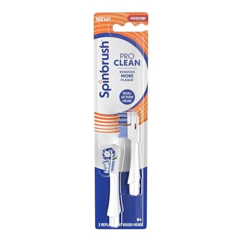 Spinbrush PRO Clean Replacement Heads, Electric Toothbrush Refills, Medium Bristles, 2 Count