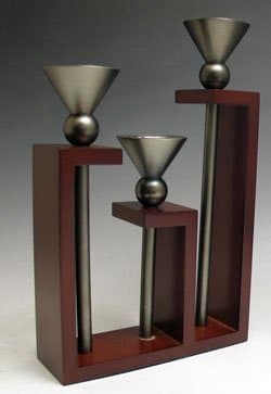 Wooden Silver Plated Candlesticks, Set of 3