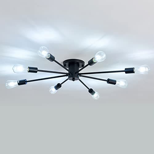 UOFUS 8 -Light Semi Flush Mount Ceiling Light Fixtures,Modern Chandelier ,Mid Century Black Ceiling Lamp for Study Dining Room Kitchen Bedroom Living Room Farmhouse