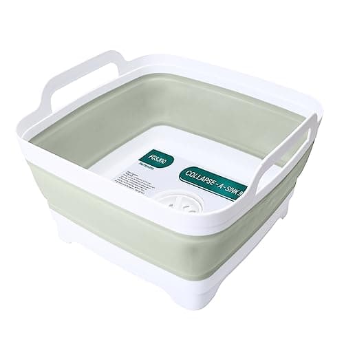 Flow.month Collapsible Dish Basin with Drain Plug and Carry Handles - 9 L Capacity, Portable Sink Tub for Camping and RV Sink