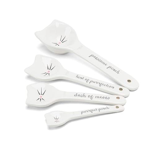 White Cat Measuring Cups & Spoons Gift Set – Ceramic Kitchen Tools for Cat Lovers & Bakers – 4 Measuring Cups and 4 Measuring Spoons – Unique Gift for Kitchen, Baking, and Cat Lovers