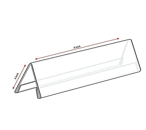 Shuban Clear Acrylic Desk Name Plate Holder – 10 Pack 2-Sided 06 Inch x 02 Inch V-Shaped Display Stand for Name Plates, Table Place Cards, Signs & Labels – Reusable for Office, Business, Weddings, Restaurants & Schools