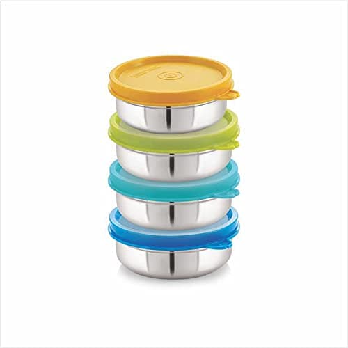 STEELLOCK Stainless Steel Airtight Container | Leak Proof Container/Storage/Lunch Box with Lid | BPA Free, Durable & Rust-Proof | SL-21-set of 4, 200ml each, Multicolor