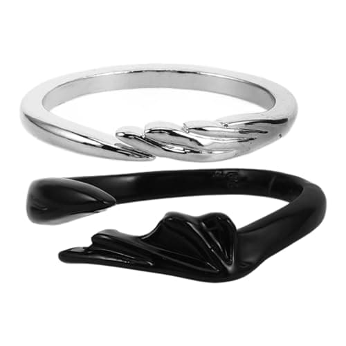 LIFKOME 2pcs Angel Devil Wings Adjustable Ring for Men and Women Black White Couple Ring Silver Couple Matching Jewelry for Engagement Marry Wedding Band Cute Gifts