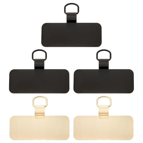 Metal Phone Lanyard Tab 5Pcs Universal Tether Tab Patches for Phone Lanyard Metal Phone Strap Replacement Part for Cell Phone(3 Black + 2 Gold)