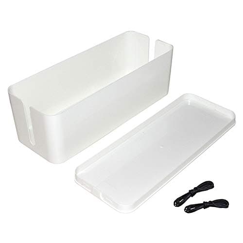 Black Cable Management Box Organizer-5.25x6.2x16in System to Cover and Hide, Power Strips, Surge Protector,Including Wire Ties+Cable Sleeve+Cable Clips