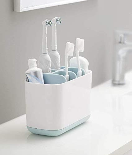 The SR Brand Plastic Sr Toothbrush Holders for Bathroom Multipurpose Storage Holder Stand for Bathroom Toothbrush Tongue Cleaner Soap Comb Razor Shaving Kit and Toiletries Cosmetics Organizer (White)
