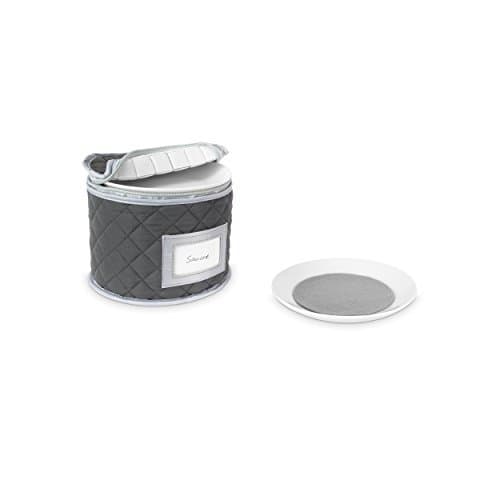 Stack Store Plus More China Storage Case - Saucer or Small Plate Quilted Case - 7 inches diameter x 6 inches height - Gray - Includes 12 Felt Separators