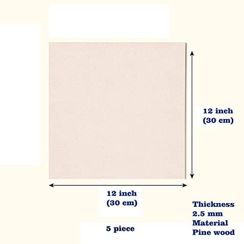 Rise n Shine MDF Board Cutouts - 12 Inch 2.5mm Thick Square Boards Set Of 5 | MDF Board for Lippan Art, Resin, Mandala, Painting & Art and Craft | Premium Square Pine Wood Slices for Artists and Students
