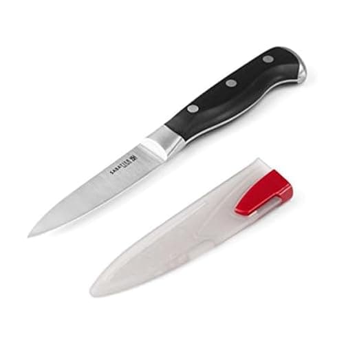 Sabatier Forged Triple-Rivet Paring Knife with Self-Sharpening Blade Cover, High-Carbon Stainless Steel, Razor-Sharp Kitchen Knife to Cut Fruit, Vegetables and more-3.5-Inch, Black